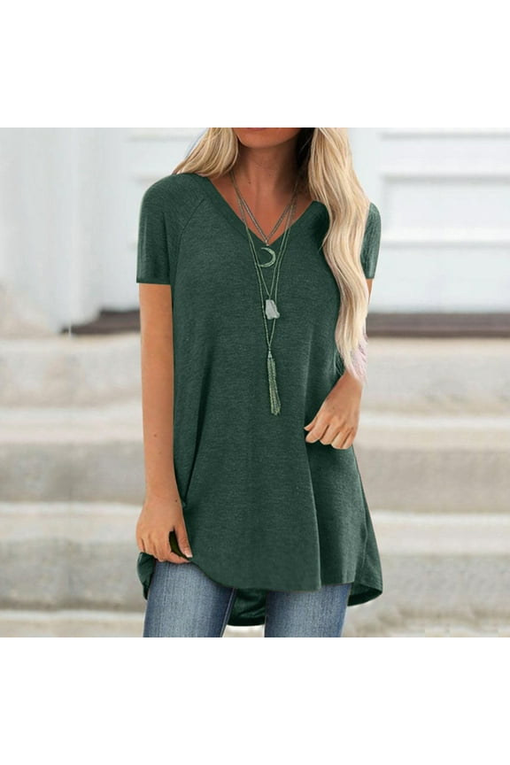 Tunic Tops for Women Casual Lounge Top V-Neck Short Sleeve Loose Comfy Pullover Sleep Shirts