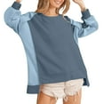 thumbnail image 1 of Tunic Tops for Women Color Block Casual Fall Long Sleeve Round Neck Sweatshirt Loose Fitting Trendy Pullover Blouse,Blue,2XL, 1 of 5