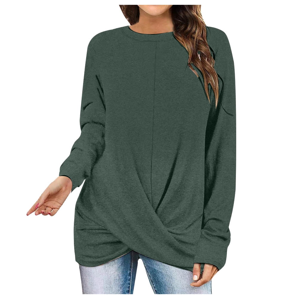 Tunic Tops for Women Cross Wrap Front Long Sleeve Crewneck Pullover ...
