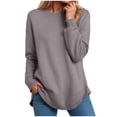 thumbnail image 1 of Tunic Tops for Women Fall Relaxed Fit Crewneck Long Sleeve Dolman Off the Shoulder Curve Hem Graphic Leisure Waffle Knit Top T Shirts(Grey,S), 1 of 7