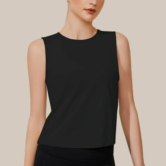 Tunic Tops for Women Fashion Solid Color Crew Neck Shirts Casual Loose Fit Sleeveless Standard Straps Summer Shirts