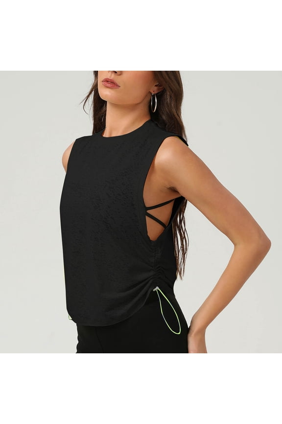 Tunic Tops for Women Fashion Solid Color Crew Neck Workout Tank Tops Casual Loose Fit Sleeveless Standard Straps Blouses