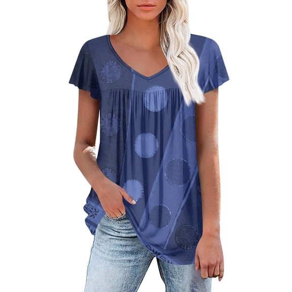 Tunic Tops for Women Floral Printed Short Sleeve V Neck Blouses Elegant Pleated Summer Tops Dressy Blouses Casual V Neck Bohemian Blouses