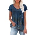thumbnail image 1 of Tunic Tops for Women Floral Printed Short Sleeve V Neck T-Shirts Loose Pleated Summer Shirts Tops Loose Blouses Casual V Neck Bohemian Blouses, 1 of 5