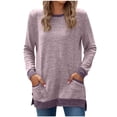thumbnail image 1 of Tunic Tops for Women Long Sleeve Ultra Soft Color Block Side Split Pullover Tops Crewneck Casual Blouses with Pocket, 1 of 6