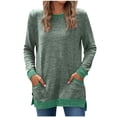 thumbnail image 1 of Tunic Tops for Women Long Sleeve Ultra Soft Color Block Side Split Pullover Tops Crewneck Casual Blouses with Pocket, 1 of 6