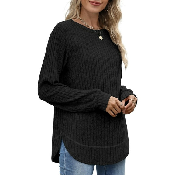 Tunic Tops for Women Loose Fit Dressy Long Sleeve Shirts Womens Sweaters Crew Neck Fall Clothing Black XXL