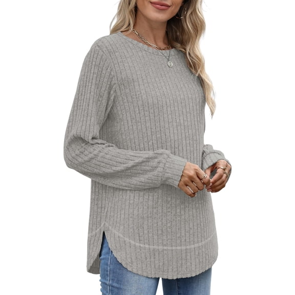 Tunic Tops for Women Loose Fit Dressy Long Sleeve Shirts Womens Sweaters Crew Neck Fall Clothing Gray XXL