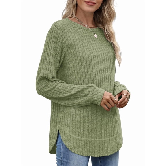 Tunic Tops for Women Loose Fit Dressy Long Sleeve Shirts Womens Sweaters Crew Neck Fall Clothing Green XXL