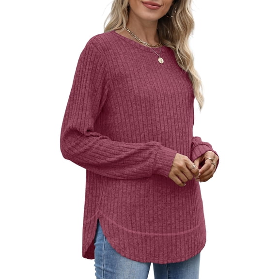 Tunic Tops for Women Loose Fit Dressy Long Sleeve Shirts Womens Sweaters Crew Neck Fall Clothing Red XXL
