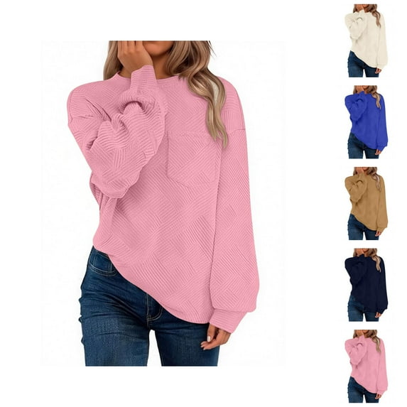 Tunic Tops for Women Loose Fit Dressy Women's Solid Color Sweatshirt Women's Casual Solid Color Crew Neck Long Sleeve Pocket Pullover Sweatshirt