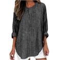 thumbnail image 1 of Tunic Tops for Women Loose Fit - Striped Crewneck Tees Roll Up Long Sleeve T Shirts Ladies Fall Winter Clothes (L, Black), 1 of 6