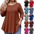 thumbnail image 1 of Tunic Tops for Women Plus Size 3/4 Sleeve Crew Neck Swing Flare Loose T-Shirt Blouses to Wear with Leggings Brown L, 1 of 6
