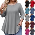 thumbnail image 1 of Tunic Tops for Women Plus Size 3/4 Sleeve Crew Neck Swing Flare Loose T-Shirt Blouses to Wear with Leggings Light Gray 2XL, 1 of 6
