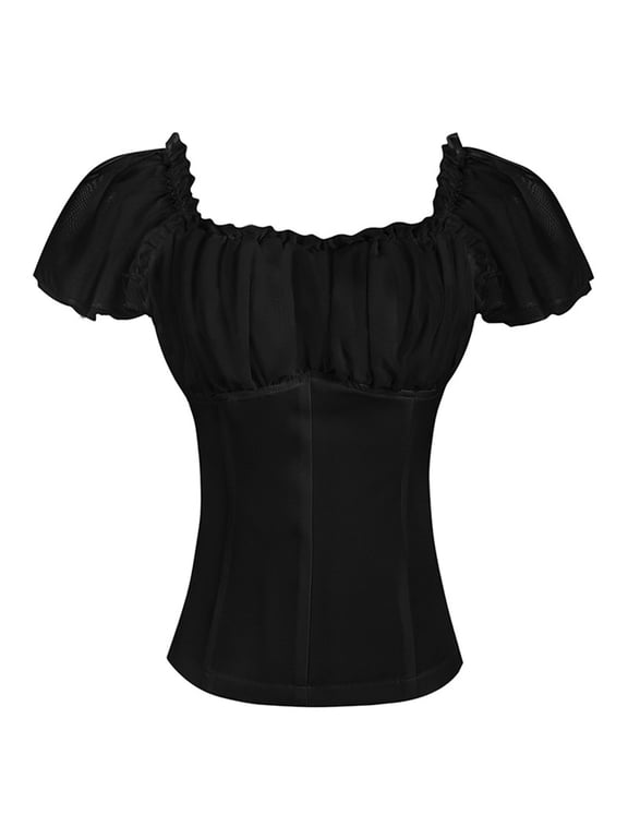 Tunic Tops for Women Renaissance Shirt Ladies Off Shoulder Sexy Party Top Flutter Short Sleeve Top Summer Square Neck Peasant Blouse