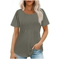 thumbnail image 1 of Tunic Tops for Women Summer Short Sleeve T-Shirts Loose Round Neck Shirt Solid Casual Pleated Blouses Dressy Office Pullover Tops, 1 of 8