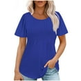 thumbnail image 1 of Tunic Tops for Women Summer Short Sleeve T-Shirts Loose Round Neck Shirt Solid Casual Pleated Blouses Dressy Office Pullover Tops, 1 of 8