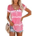 thumbnail image 1 of Tunic Tops for Women Summer Tie Dye Blouses Striped Button Up T-shirt Short Sleeve Basic Tee, 1 of 6