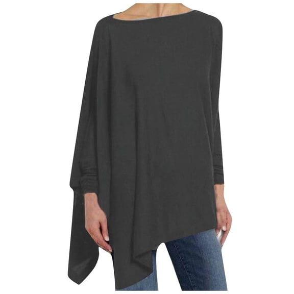 Tunic Tops to Wear with Leggings Comfy Flowy Hide Belly Long Shirt Plus Size Tops for Women Long Sleeve Shirts Boat Neck Solid Dressy Gray XL