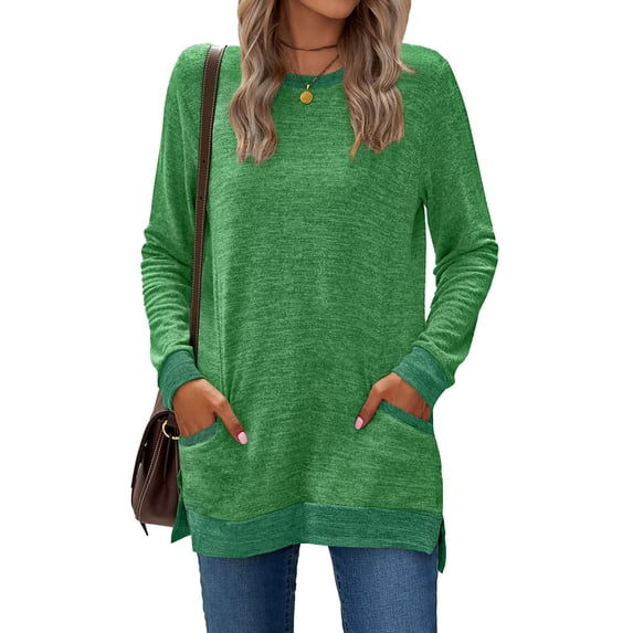 Tunic Tops to Wear with Leggings Long Sleeve Crew Neck T Shirts Casual Loose Fit Green S