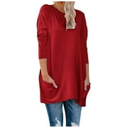 BLVB Besolor Tunic Tops to Wear with Leggings for Women Casual Crewneck Long Sleeve Shirts Plus Size Fall Spring Blouse with Pockets