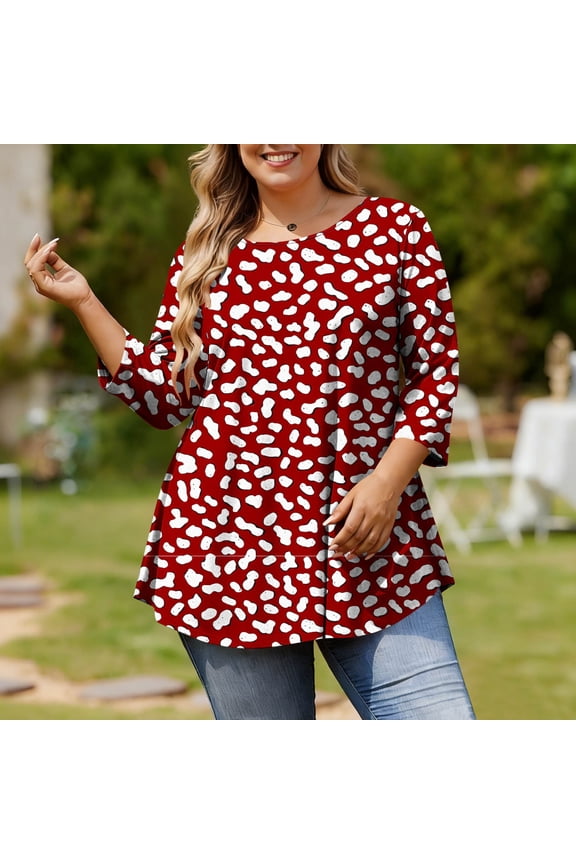 Tunic for Women Crewneck Three Quarter Sleeve Casual Loose Fit Horizontal Striped Pattern Textured Fabric Soft Comfy Spring Tops