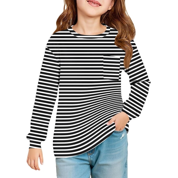 Tunic shirts for Girls Crewneck Striped Print Shirts Long Sleeve Color Block Sweatshirt Pullover Fashion Spring Outfits Clothes
