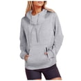 thumbnail image 1 of Tunics Tops for Women Dressy Winter Basic Hooded Long Sleeve Kimono Off the Shoulder Drawstring Plain Pullover Cotton Hoodie Sweatshirt(Grey,XL), 1 of 8