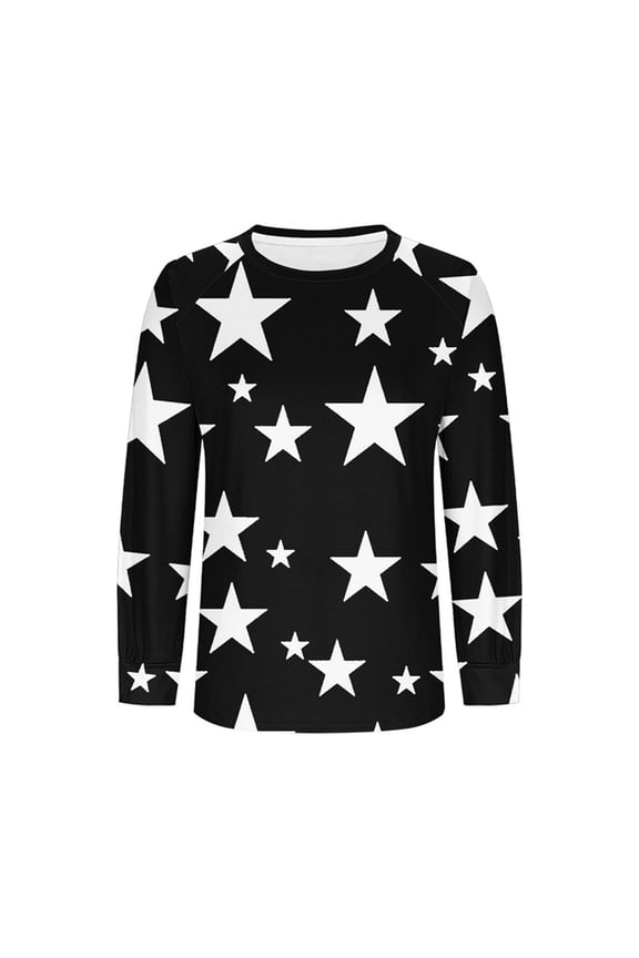 Tunics Tops for Women Long Sleeve Crewneck Star Printed Casual Pullover Sweatshirt Black S