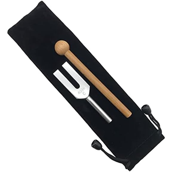 Tuning Fork (4096 C Hz, Silver, Aluminum) Clinical Grade Chakra for DNA Repair Sound Healing Meditative Instrument with Wooden Hammer$$Music