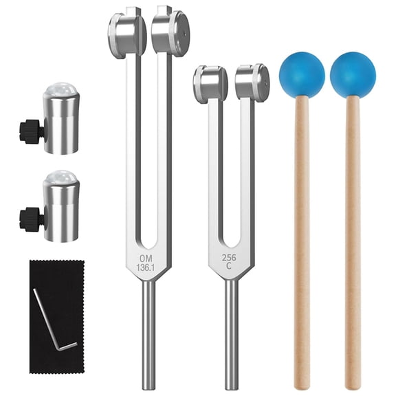 Tuning Fork Set OM136.1hz 256hz Chakra Tuning Energy Forks with Natural Gemstone Feet Suitable for Sound Therapy,Yoga