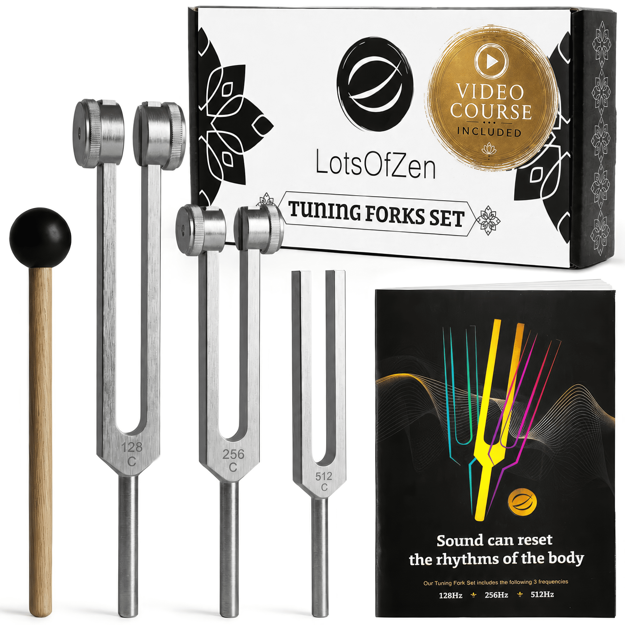 LotsOfZen, Tuning Forks for Healing Set, Silver, 128Hz, 256Hz