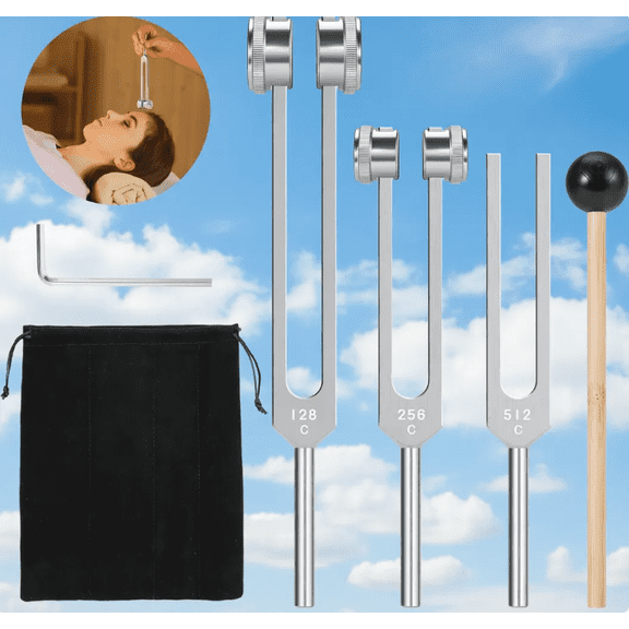 Tuning Forks for Healing Instrument (128Hz, 256Hz, 512Hz) - Tuning Fork Set with Reflex Hammer, Sound Healing Instruments for Essential Yoga/Chakra/Sound Therapy/Meditation Beginner