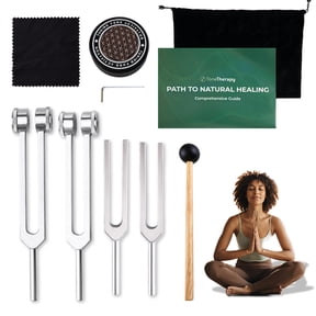 punada Tuning Forks for Healing Set, 128Hz, 136.1Hz, 512Hz, 528Hz Tuning Forks with Activator, Mallet & Bag, for Meditation, Yoga, Relaxation, Sound Healing at Home, Spa, Studio