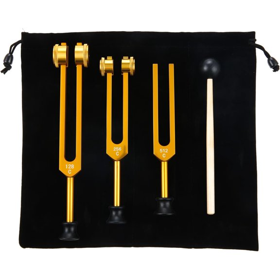 Tuning Forks Set 128Hz, 256Hz, 512Hz, Sound Instrument Tuning Forks Chakra with Hammer, Storage Bag and Cleaning Cloth,