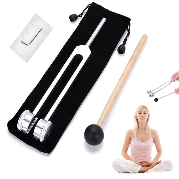 LAPTOM MAX 4 PCS 128Hz Weighted Tuning Fork Set C128, Aluminum Alloy Tuning Fork Kit with Mallet, Wrench, Cleaning Cloth and Storage Bag