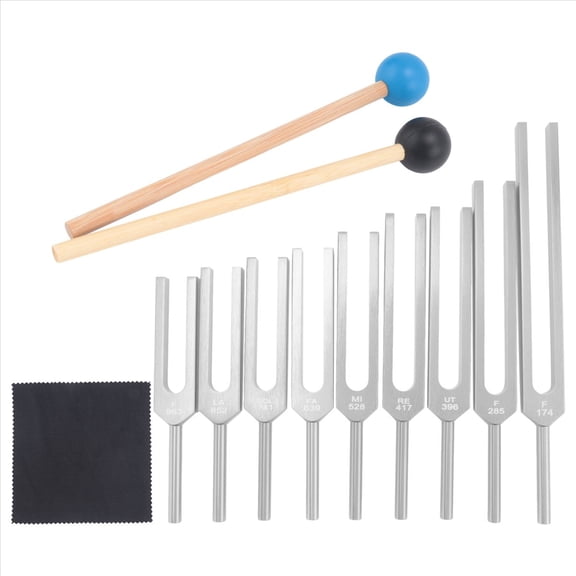 Tuning Forks Set 9Pcs 174/285/396/417/528/639/741/852/963Hz Tuning Fork,Sound Healing Tool Set for Healing Chakra Silver