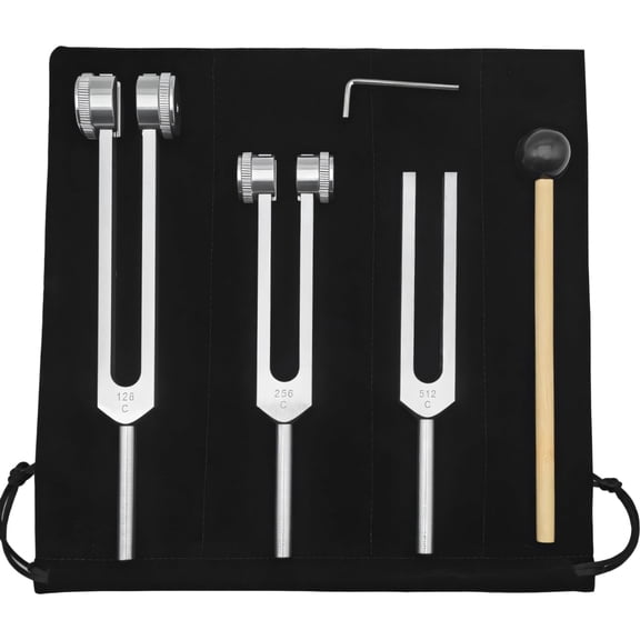 3Pcs Tuning Forks Set(128Hz,256Hz,512Hz),Aluminum Alloy Material,Wooden Mallet,Storage Bag with Dividers,Perfect for Meditation,Yoga,and Stress Relief
