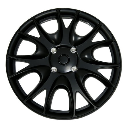 TuningPros WC-14-3533-B Set of 4 Matte Black Snap-On Hubcaps 14" - Hub Caps Wheel Skin Cover 14 Inches 4 Pcs Set
