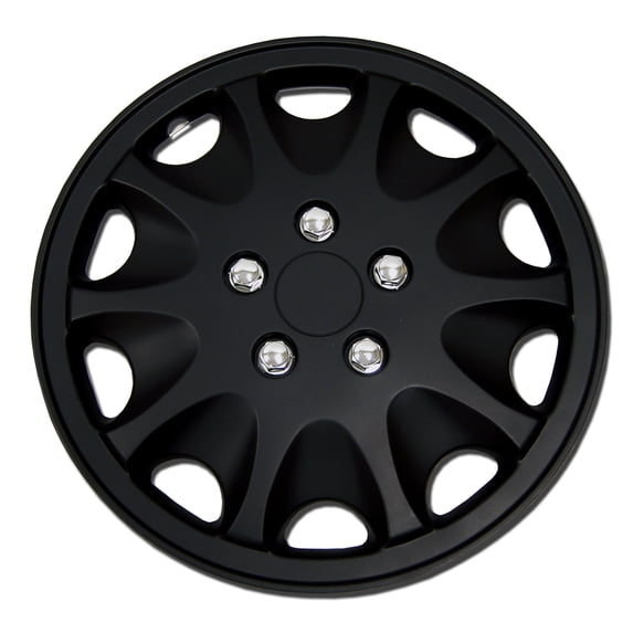 TuningPros WC-15-1028-B Set of 4 Matte Black Snap-On Hubcaps 15" - Hub Caps Wheel Skin Cover 15 Inches 4 Pcs Set