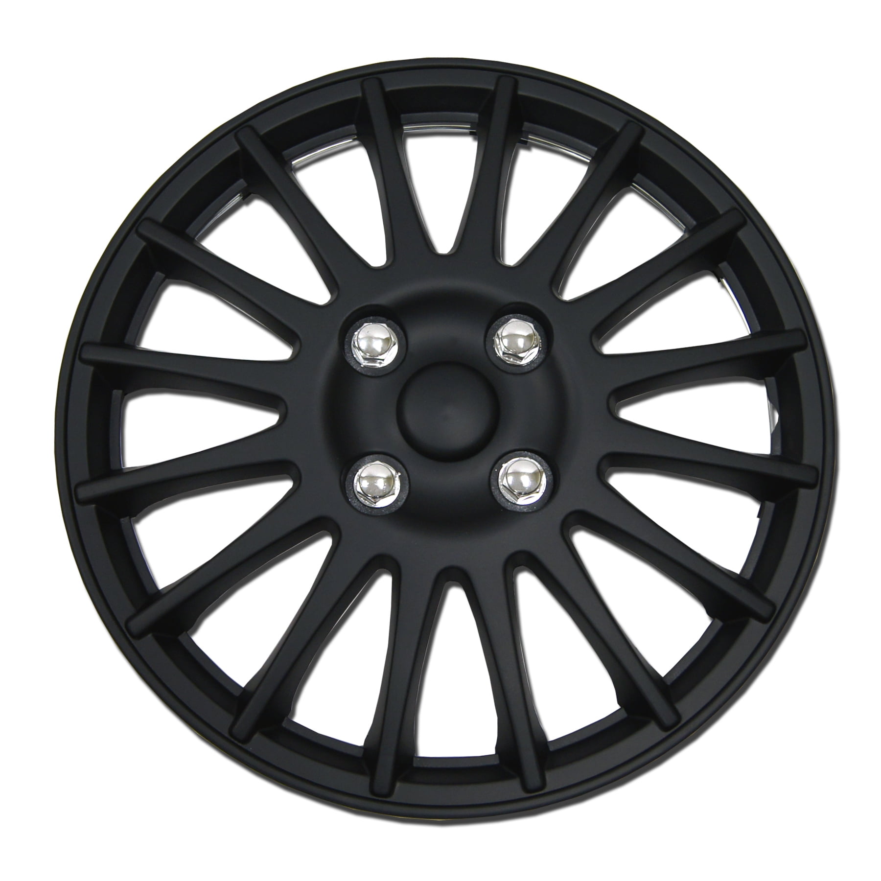 TuningPros WC-15-611-B Set of 4  Matte Black Snap-On Hubcaps 15" - Hub Caps Wheel Skin Cover 15 Inches 4 Pcs Set