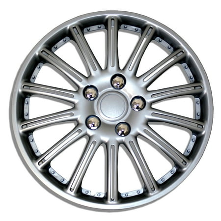 TuningPros WSC-007S15 Set of 4 Metallic Silver Hubcaps 15" - Hub Caps Wheel Skin Cover 15 inches 4 Pcs Set