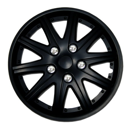 TuningPros WSC-027B14 Set of 4 Matte Black Hubcaps 14" - Hub Caps Wheel Skin Cover 14 inches 4 Pcs Set