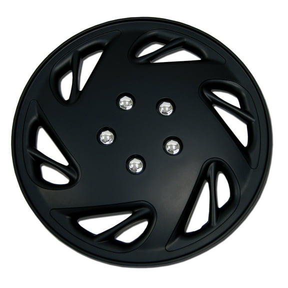 TuningPros WSC-054B15 Set of 4 Matte Black Hubcaps 15" - Hub Caps Wheel Skin Cover 15 inches 4 Pcs Set