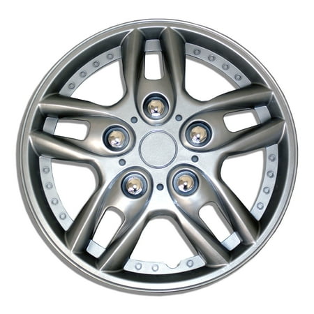 TuningPros WSC-515S15 Set of 4 Metallic Silver Hubcaps 15" - Hub Caps Wheel Skin Cover 15 inches 4 Pcs Set