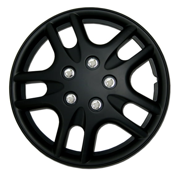 TuningPros WSC-523B15 Set of 4 Matte Black Hubcaps 15" - Hub Caps Wheel Skin Cover 15 inches 4 Pcs Set