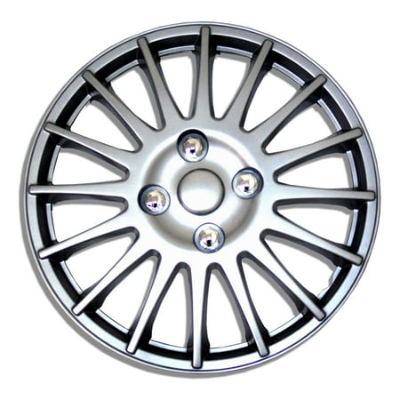 TuningPros WSC-611S16 Set of 4 Metallic Silver Hubcaps 16" - Hub Caps Wheel Skin Cover 16 inches 4 Pcs Set