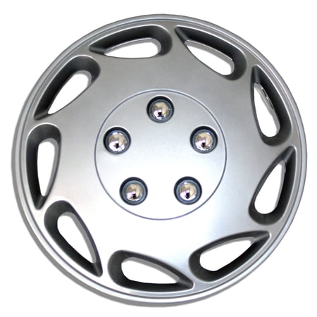 TuningPros WSC-807S15 Set of 4 Metallic Silver Hubcaps 15" - Hub Caps Wheel Skin Cover 15 inches 4 Pcs Set