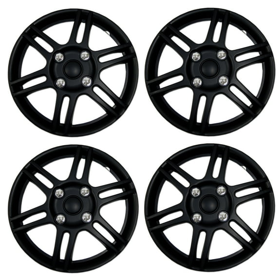 TuningPros WSC3-004B14 Set of 4 Matte Black Hubcaps 14" - Hub Caps Wheel Skin Cover 14 inches 4 Pcs Set