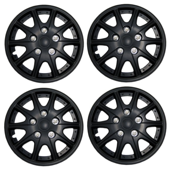 TuningPros WSC3-005B14 Set of 4 Matte Black Hubcaps 14" - Hub Caps Wheel Skin Cover 14 inches 4 Pcs Set